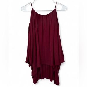 NWT Women's Annabelle Wine Burgundy‎ Cold Shoulder High Low Cape Blouse Small